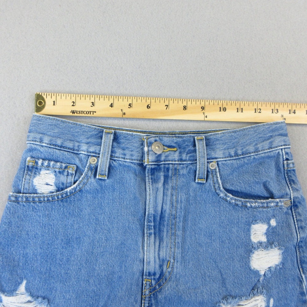 Levi's High Waisted Mom Shorts Women 26 Blue Distressed Denim Cutoffs Frayed Hem - Picture 7 of 12